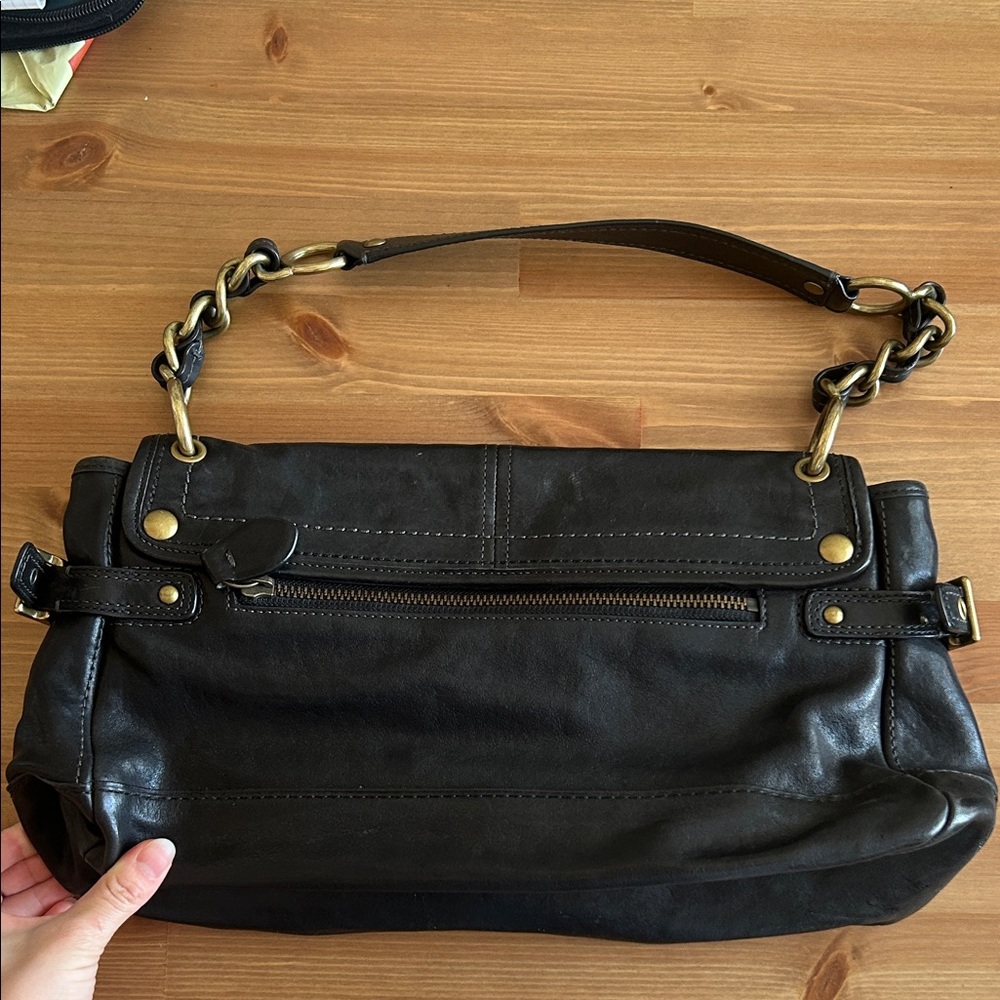 Black Leather Shoulder Bag with Gold Hardware - Picture 2 of 8